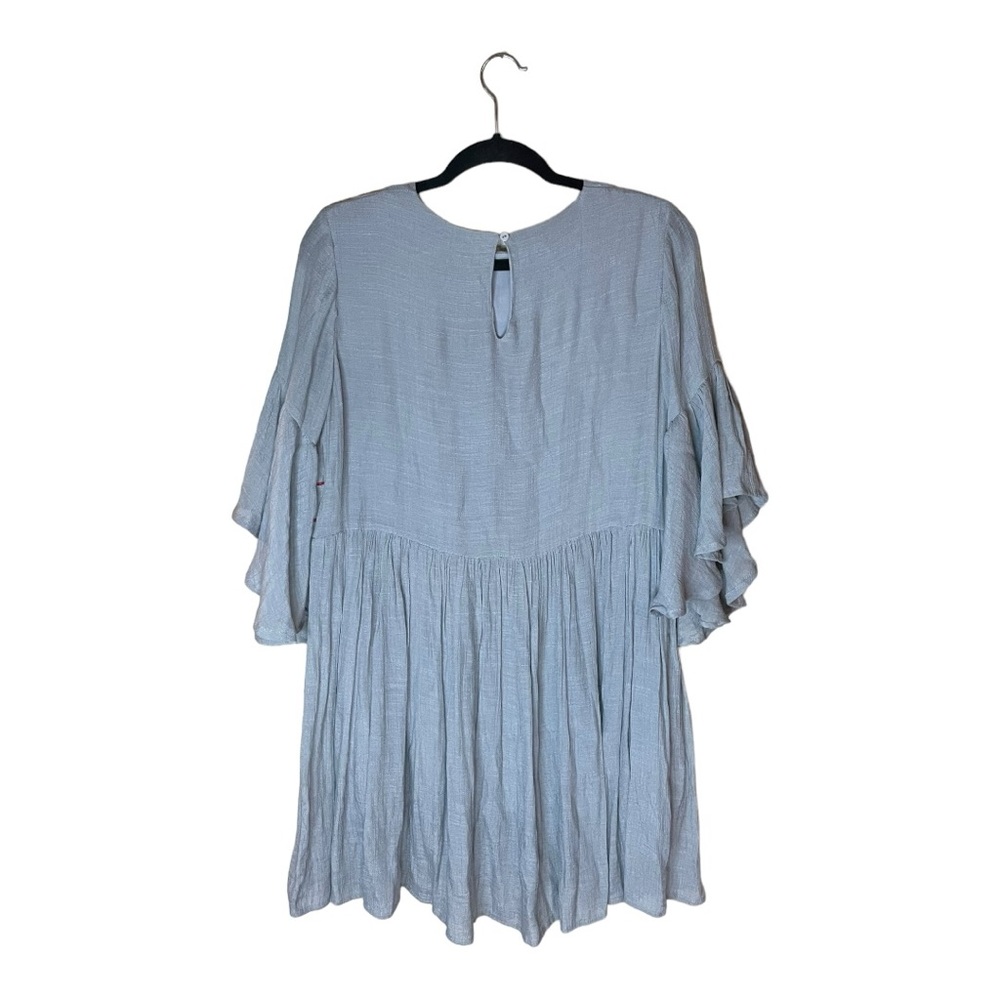 Umgee Boho Bliss Cool Grey Ruffled Sleeves Casual‎ Embroidered Dress Size Medium - Picture 3 of 7